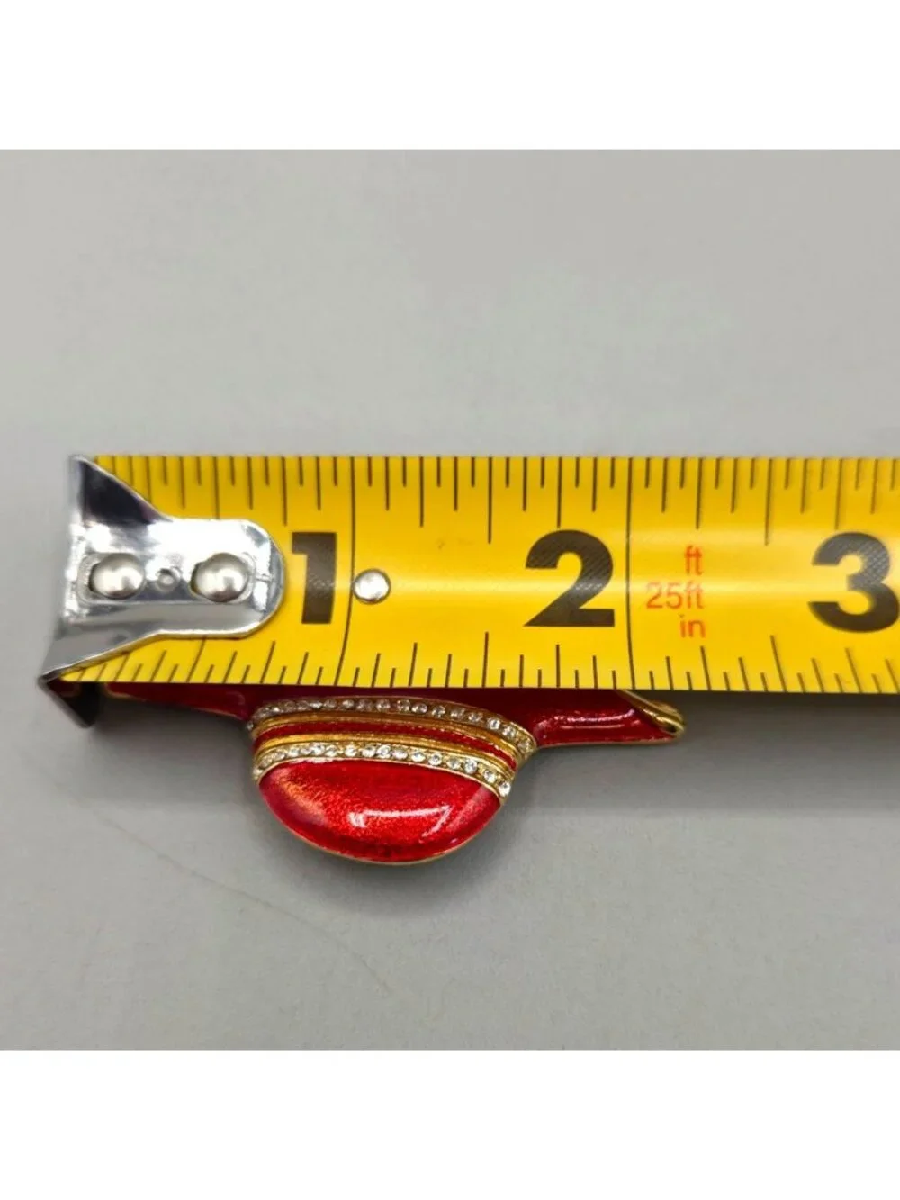 Vintage Red Hat Society Brooch Pin Red Enamel Rhinestone Gold Tone 2